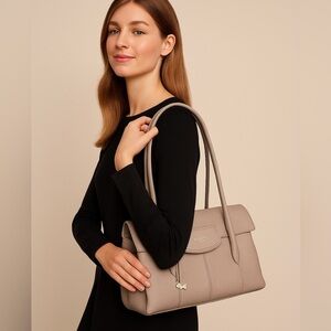 Radley London Pebbled Leather Tote Shoulder Bag – Taupe Beige